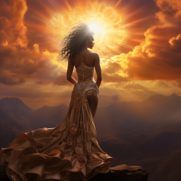 Free photo radiant depiction of empowered female sun goddess