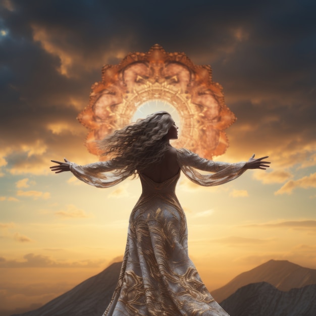 Free photo radiant depiction of empowered female sun goddess