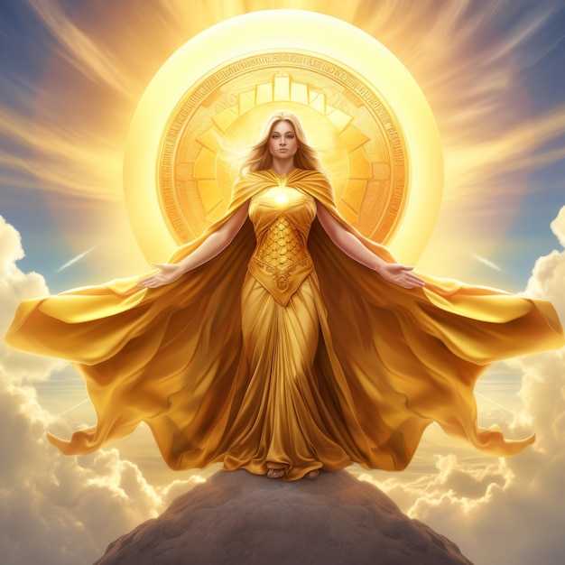 Free Photo radiant depiction of empowered female sun goddess