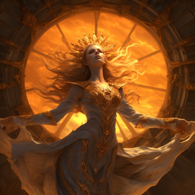 Free photo radiant depiction of empowered female sun goddess