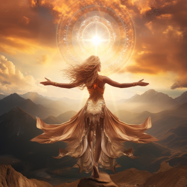 Free photo radiant depiction of empowered female sun goddess