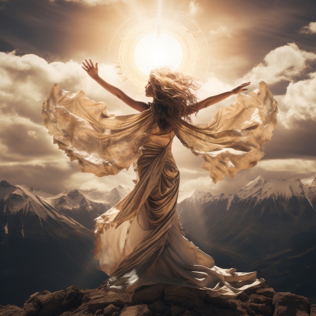 Radiant depiction of empowered female sun goddess