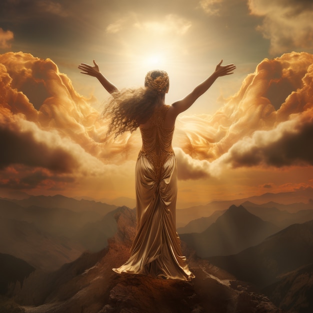 Free photo radiant depiction of empowered female sun goddess