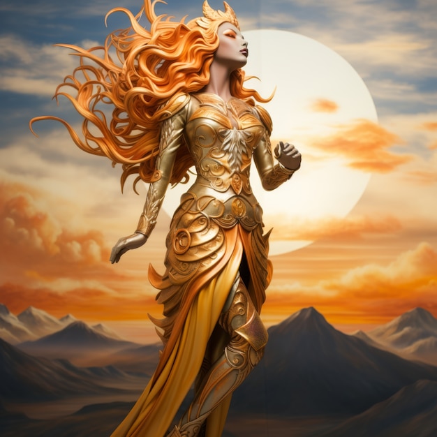 Free Photo radiant depiction of empowered female sun goddess