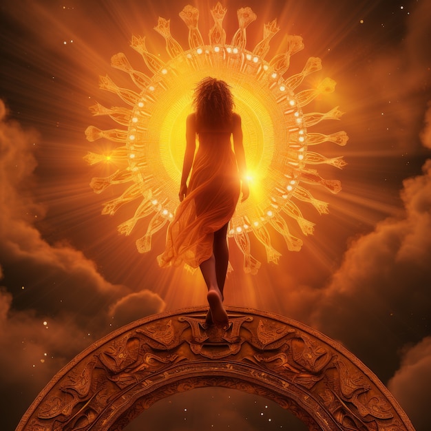 Free Photo radiant depiction of empowered female sun goddess