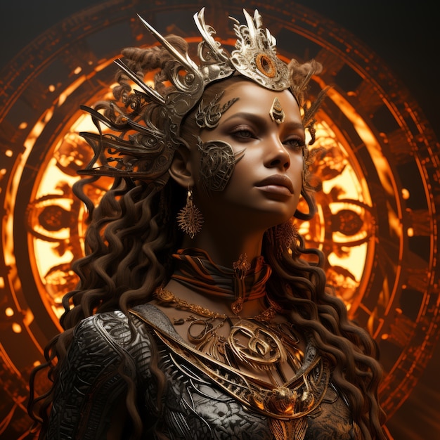 Free photo radiant depiction of empowered female sun goddess