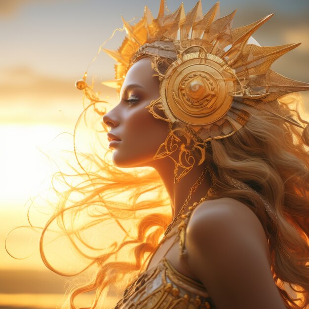 Radiant depiction of empowered female sun goddess