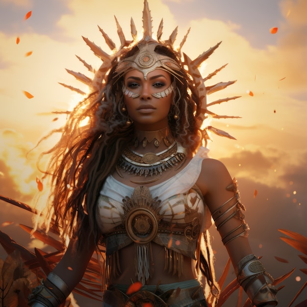 Radiant depiction of empowered female sun goddess