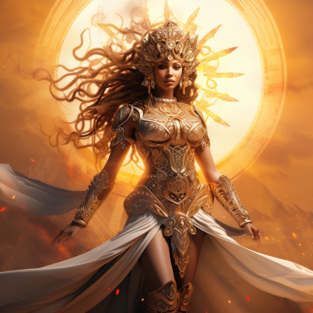 Free photo radiant depiction of empowered female sun goddess