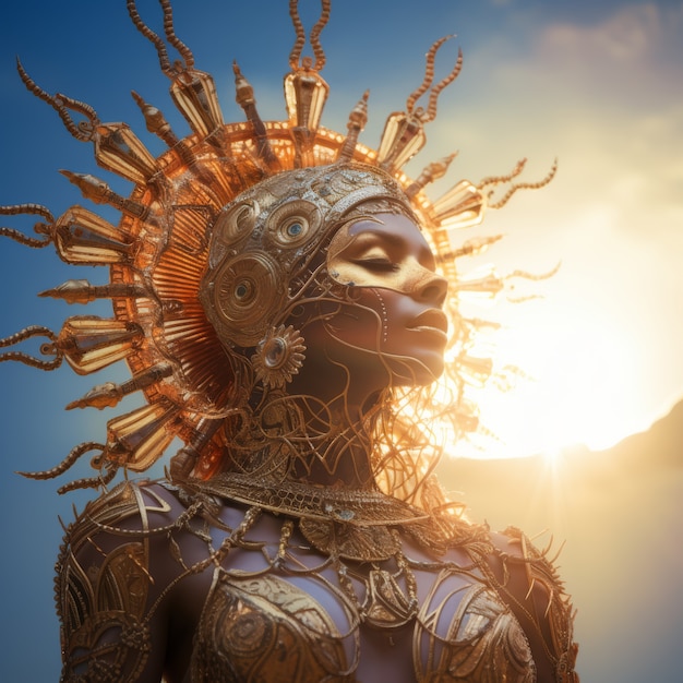 Free photo radiant depiction of empowered female sun goddess