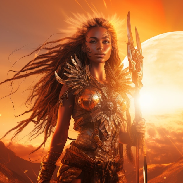 Radiant depiction of empowered female sun goddess