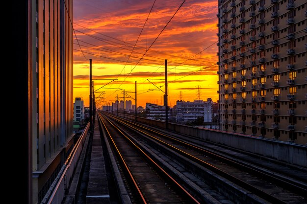 railway and sunrise