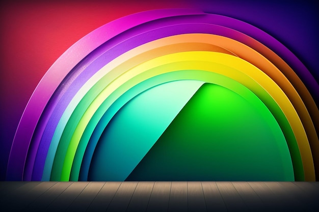 Free photo a rainbow background with a red floor and a wooden floor.