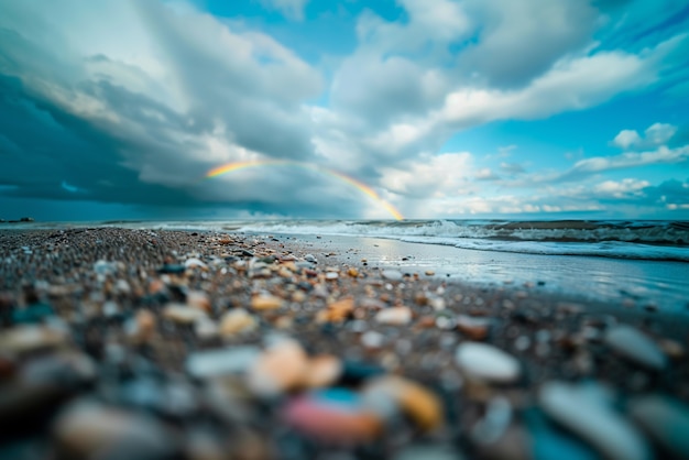 Free photo rainbow on a beach landscape