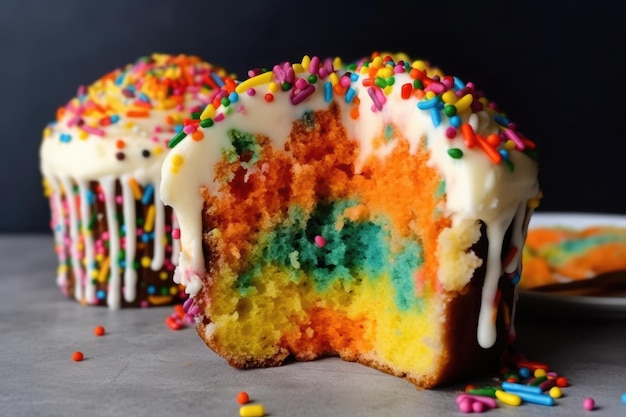 Free photo rainbow colorful cupcakes with colorful sprinkles ai generative