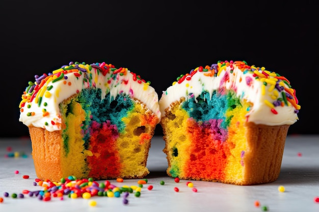 Rainbow colorful cupcakes with colorful sprinkles Ai generative