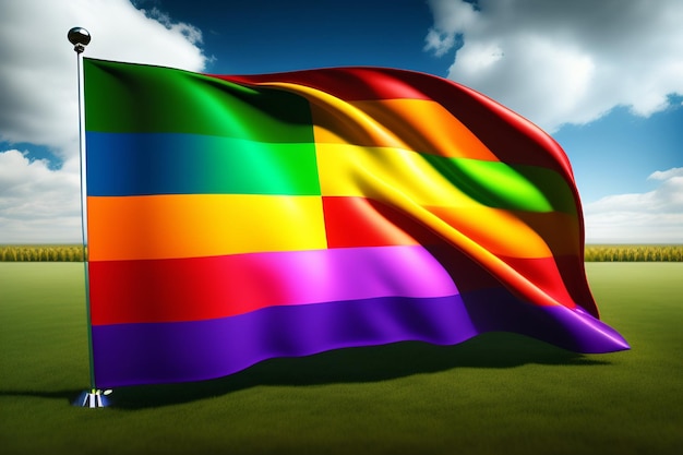 A rainbow flag with the word pride on it