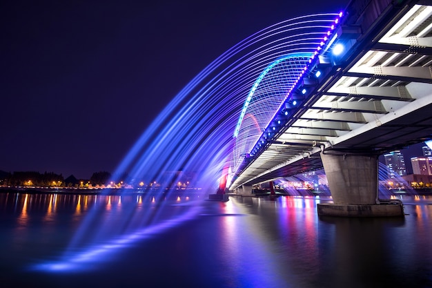 Free photo rainbow fountain show at expo bridge in south korea