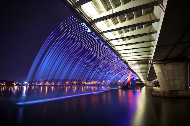 Free photo rainbow fountain show at expo bridge in south korea