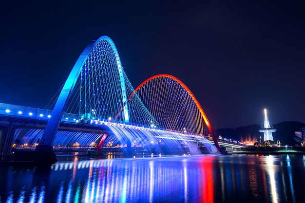 Free Photo rainbow fountain show at expo bridge in south korea