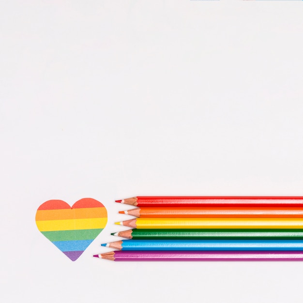 Rainbow heart and color pencils as symbol of LGBT