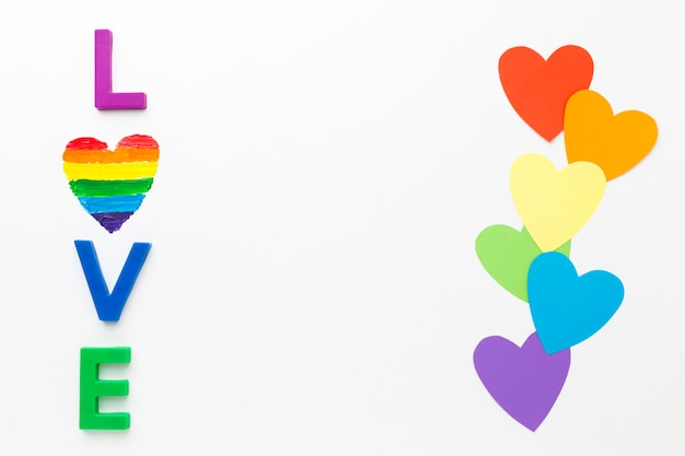 Rainbow pride paper hearts  and love