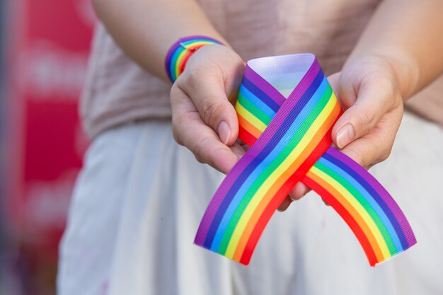 Rainbow ribbon awareness for LGBT community pride concept