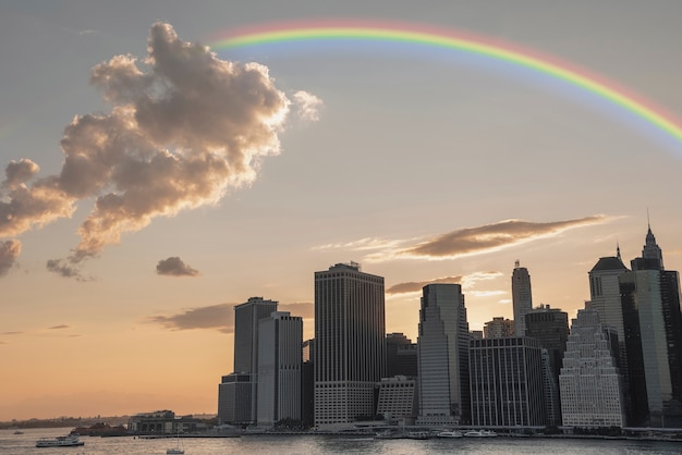 Rainbow in the sky with view of the city