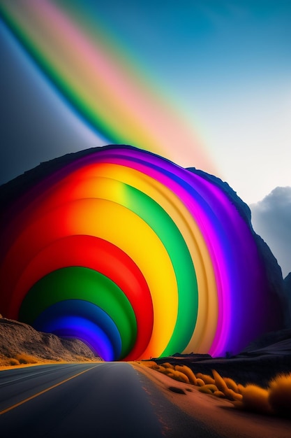 Free photo a rainbow that is over a rock