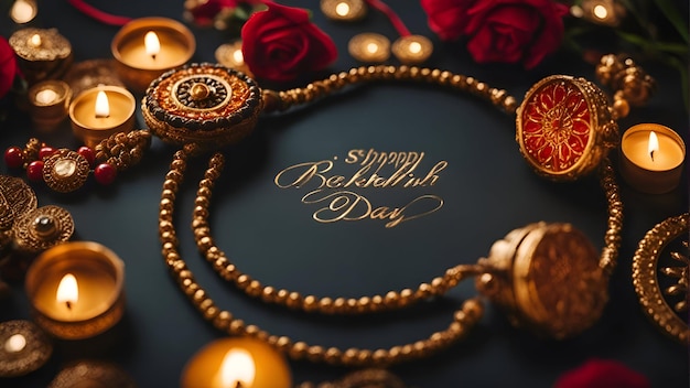 Free Photo raksha bandhan background with gold jewelry and red roses