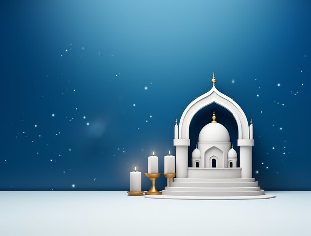 Ramadan background with mosque illuminated with candles