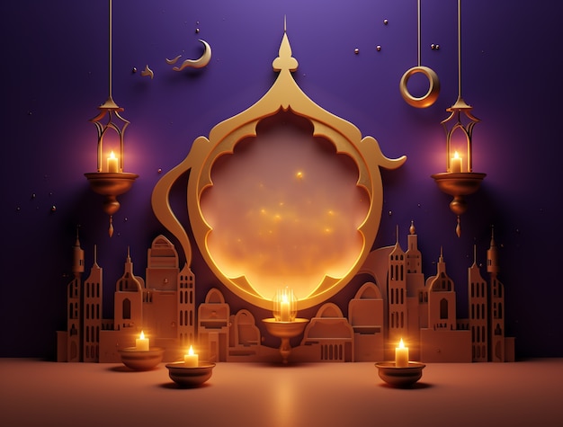 Free photo ramadan background with mosque illuminated with candles