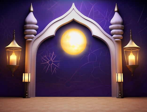 Ramadan background with mosque illuminated with candles