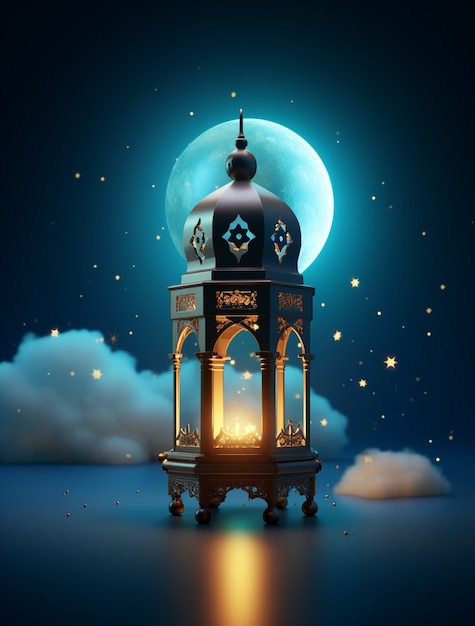 Free Photo ramadan background with mosque illuminated with candles