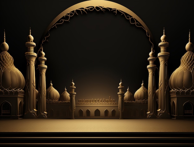 Ramadan background with mosque illuminated with candles