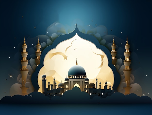 Ramadan background with mosque illuminated with candles