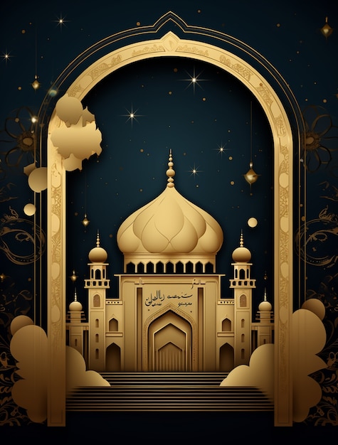 Ramadan background with mosque illuminated with candles