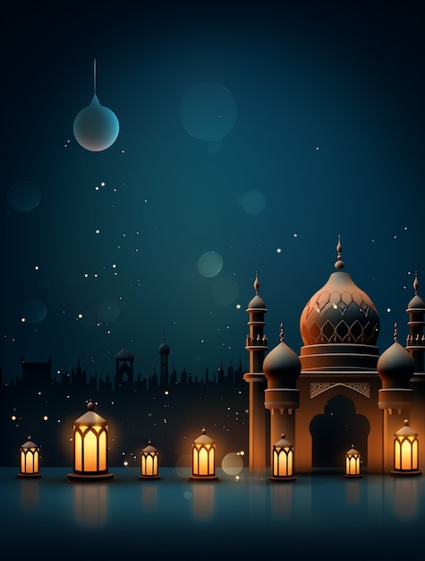 Ramadan background with mosque illuminated with candles