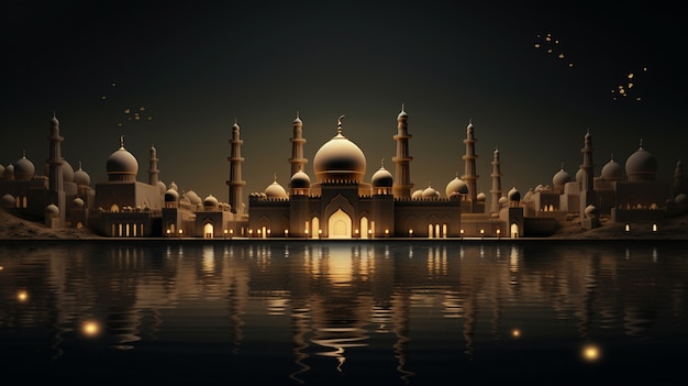 Free photo ramadan background with mosque illuminated with candles