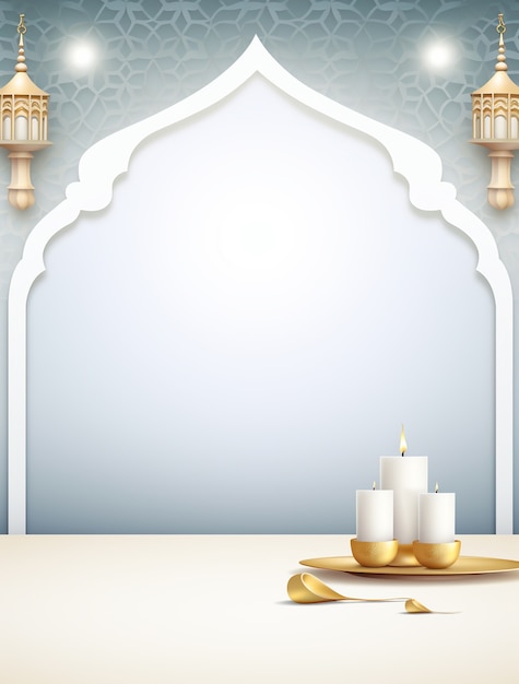 Free photo ramadan background with mosque illuminated with candles