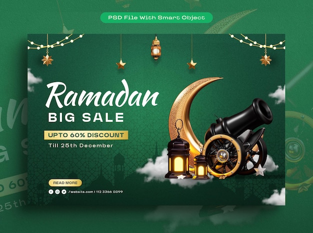 Free photo ramadan big sale social banner design template with 60 discount