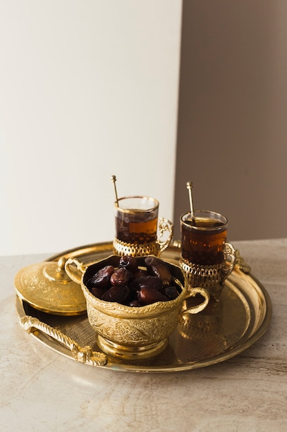 Ramadan concept with dates and tea