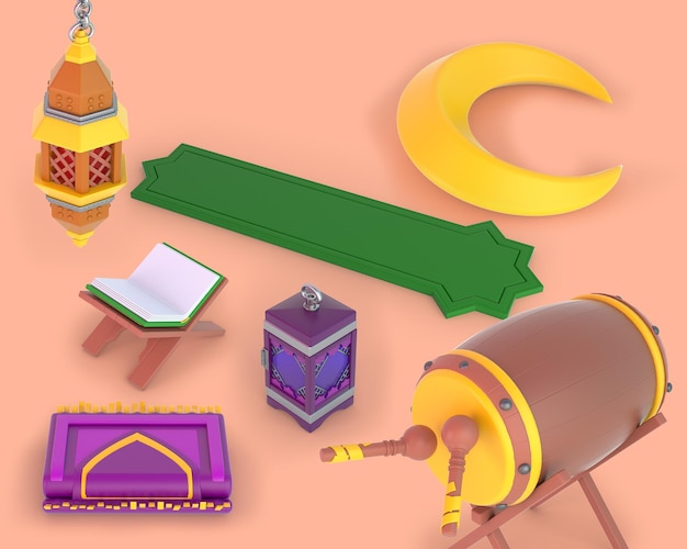 Free Photo ramadan frame with lanterns and drum perspective side