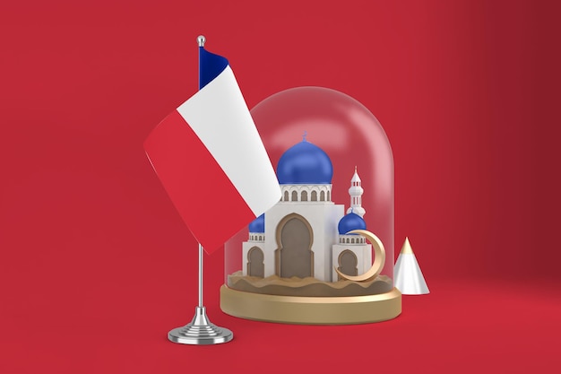 Ramadan France Flag and Mosque