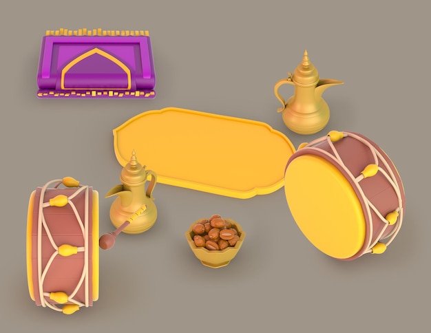 Free Photo ramadan islamic frame and drums perspective side view