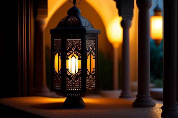 Ramadan Kareem Eid Mubarak FREE Photo Mosque Lamp in the Evening