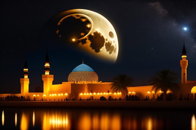 Free photo ramadan kareem eid mubarak free photo mosque lamp in the evening