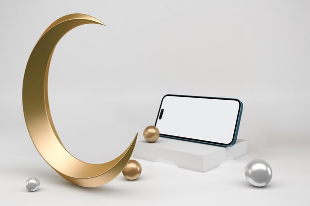 Free photo ramadan phone 14 app and crescent perspective side in white background