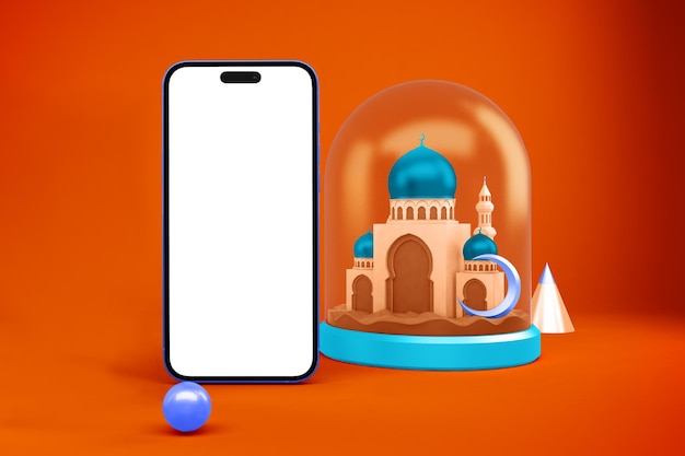 Free Photo ramadan phone 14 with mosque front side