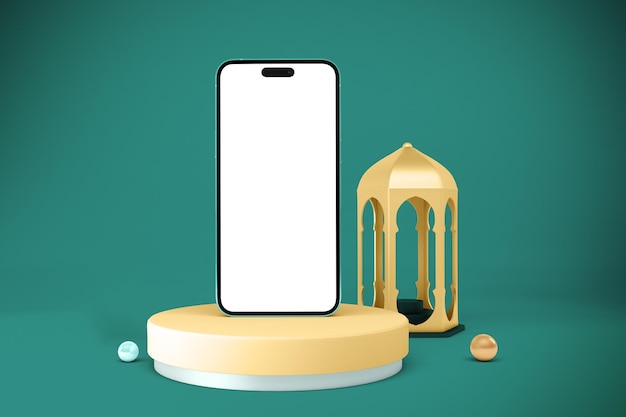 Free Photo ramadan phone and lantern front side